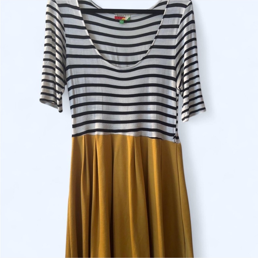 Striped Black and White Top with Mustard Yellow Skirt Dress